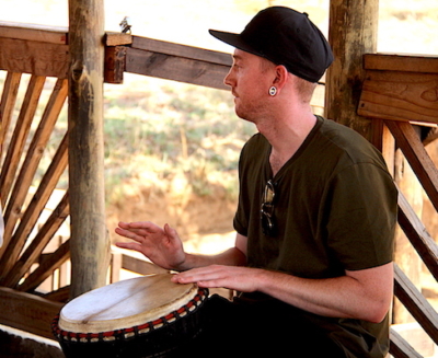 AlexandrasAfrica Guest Andrew White joins jams along on African drum with Lucky Ntimani