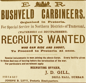 Advert for Bushveld Carbineers