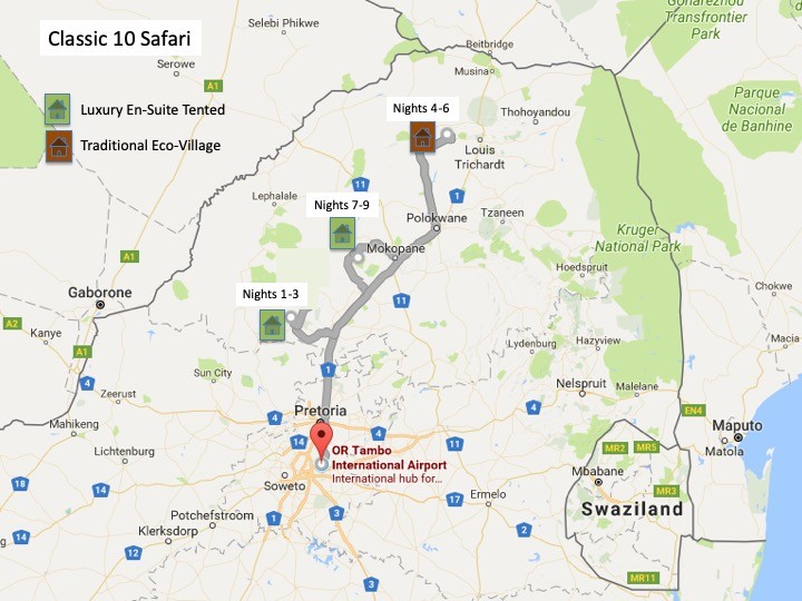 Classic 10 Safari Route Map Alexandra's Africa Classic Safari Route Map