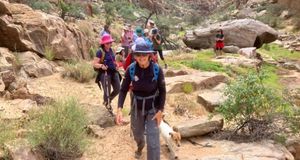 Women hiking in the Schaap River Canyon