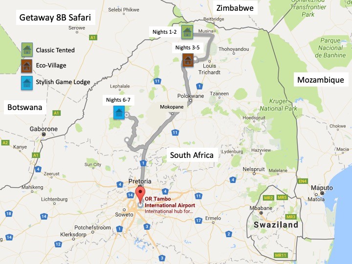 Safari Map Alexandra’s Africa Getaway 8B Safari Map Alexandra's Africa Getaway 8B Route Map on Map of South Africa