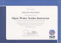 Sonja Otto Open Water SCUBA instructors certificate