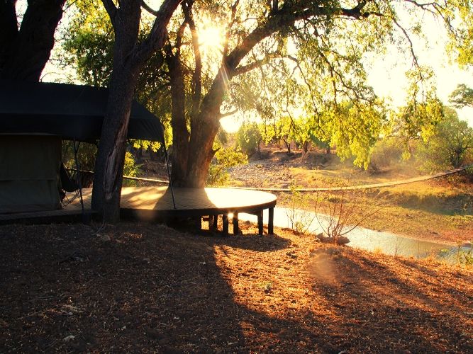 Luxury Tented accommodation with large decking area overlooking Limpopo River